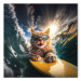 Canvas Print AI Cat - Ginger Animal Surfing on a Board in a Stormy Sea - Square 150251