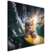 Canvas Print AI Cat - Ginger Animal Surfing on a Board in a Stormy Sea - Square 150251 additionalThumb 2