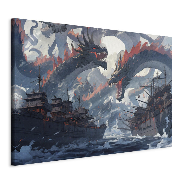 Canvas Print Sea Battle - Warships and Monsters in the Stormy Ocean 150651 additionalImage 2