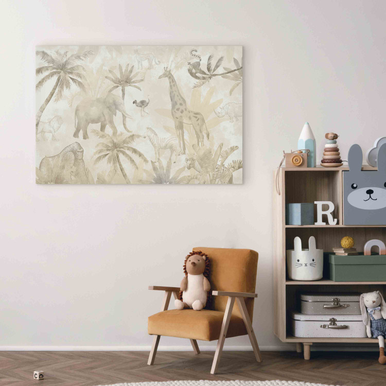 Canvas Art Print Tropical Safari - Wild Animals in Beige Shades 151251 additionalImage 3