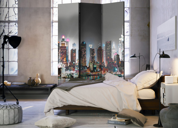 Folding Screen New York - nighttime city architecture panorama with glowing skyscrapers 95251 additionalImage 2