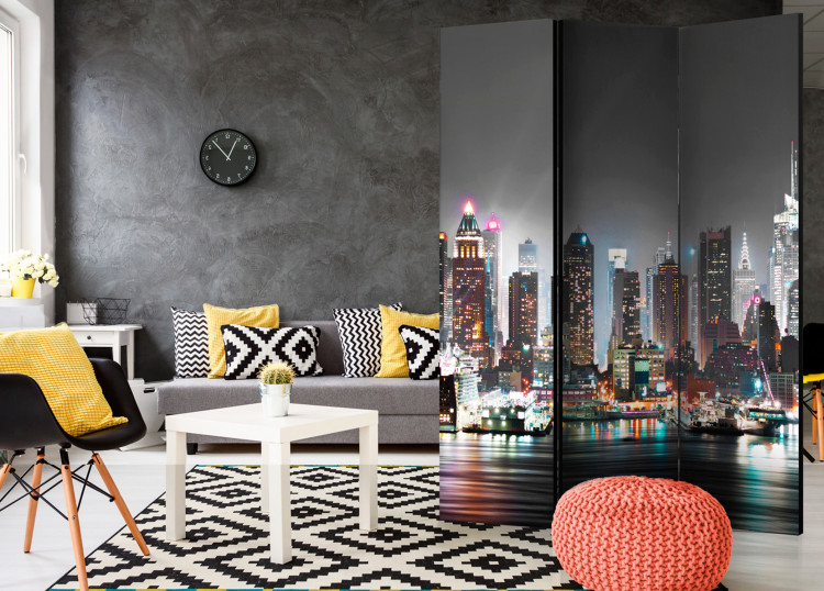 Folding Screen New York - nighttime city architecture panorama with glowing skyscrapers 95251 additionalImage 4