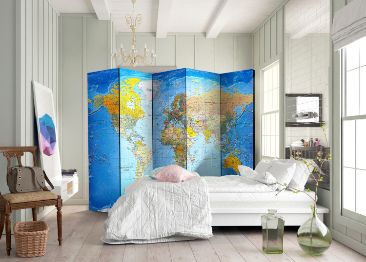 Room Divider Classic World Map - map with colorful continents and inscriptions 95651 additionalImage 2