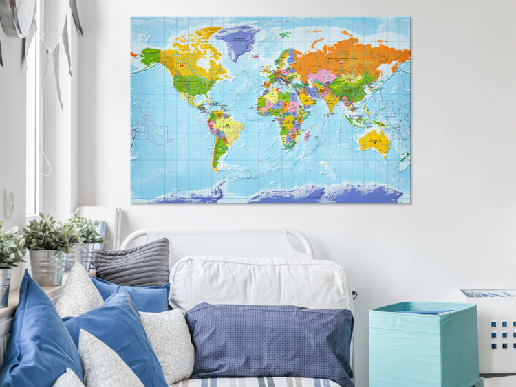 Canvas Flags on Continents (1-part) - Colorful World Map with Inscriptions 95951 additionalImage 3