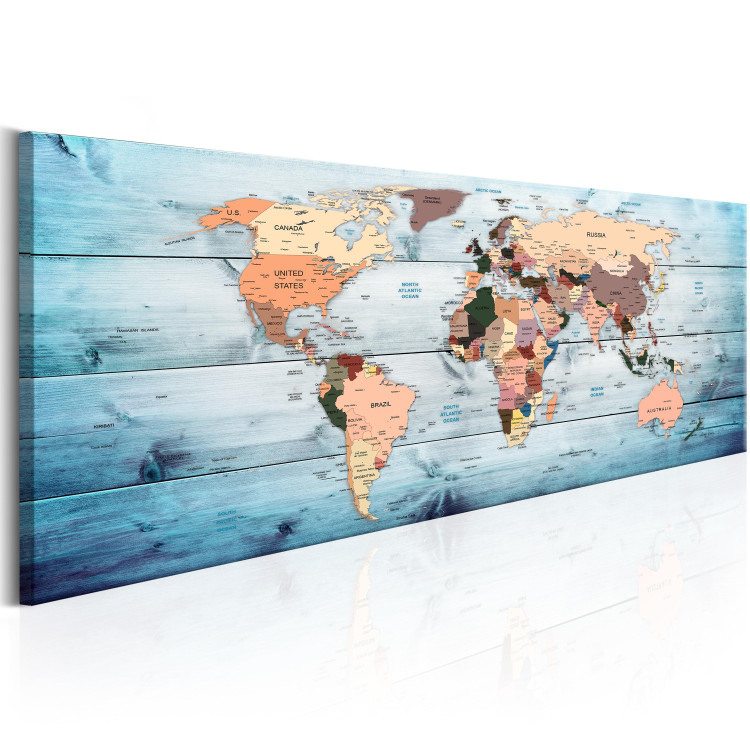 Canvas World Maps: Sapphire Journeys - Colorful Continents on Wooden Background 97451 additionalImage 2