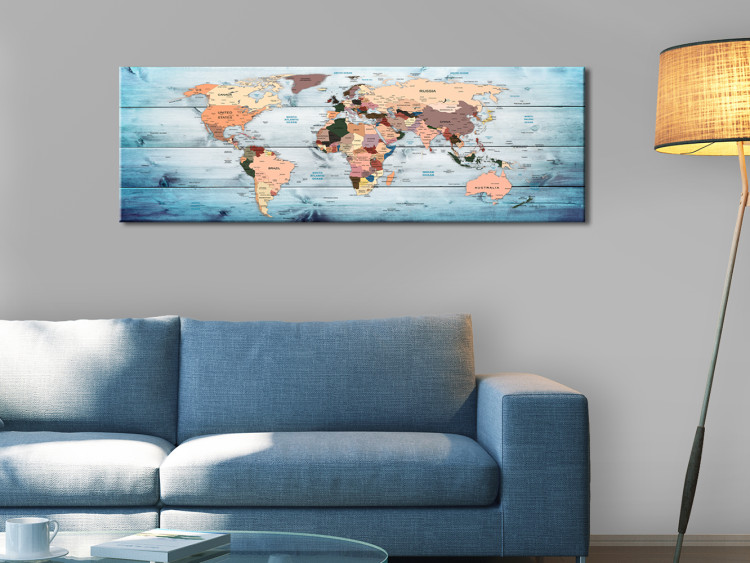 Canvas World Maps: Sapphire Journeys - Colorful Continents on Wooden Background 97451 additionalImage 3