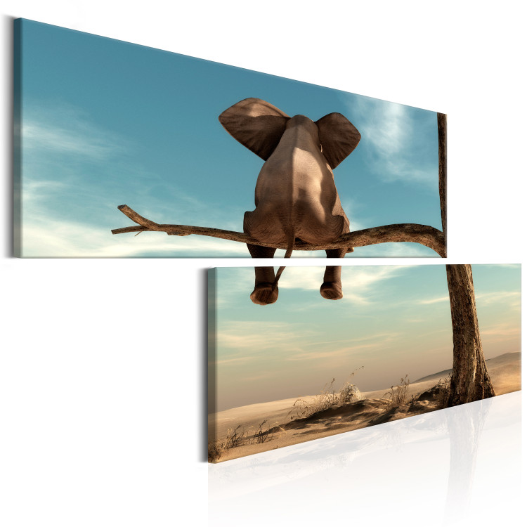 Canvas Print Funny Elephant - Desert Tree with Abstractly Depicted Animal 97551 additionalImage 2