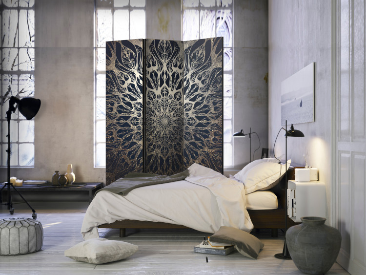 Room Divider Cobweb (Brown) - oriental mandala with delicate golden color 107961 additionalImage 4