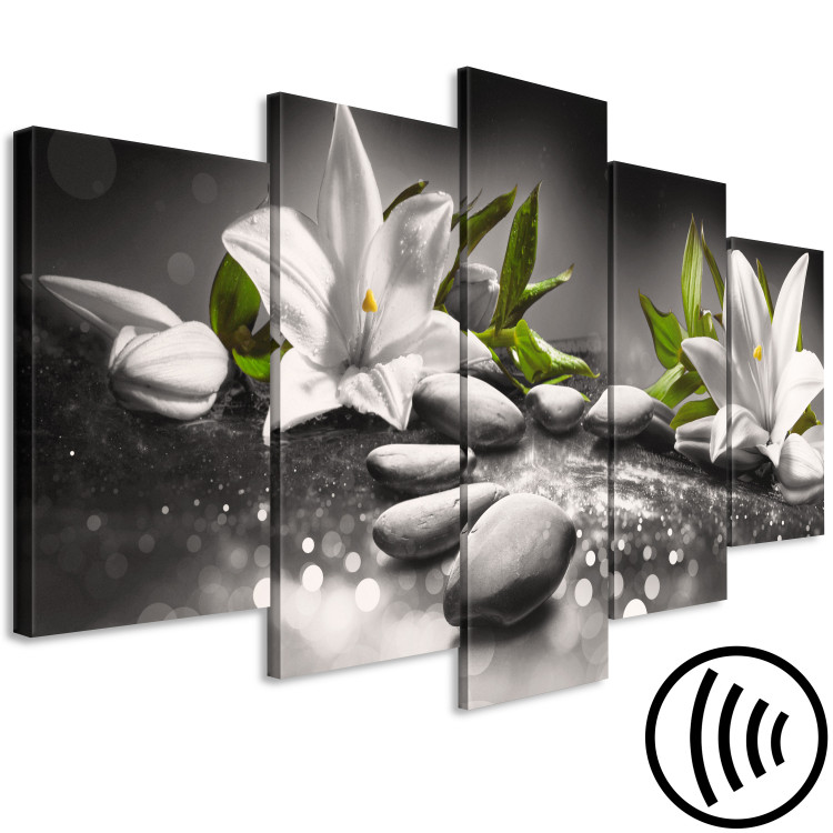 Canvas Lilies and Stones (5-part) Wide Gray - Nature in Zen Style 108261 additionalImage 6