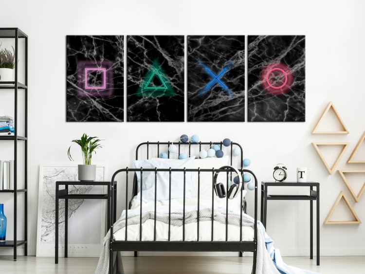 Canvas Art Print Controller (4-part) - Street Art in the Pattern of Geometric Figures 108461 additionalImage 3