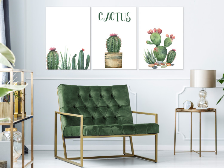 Canvas Three Cacti - Simplified, cheerful graphics of green plants 108561 additionalImage 3