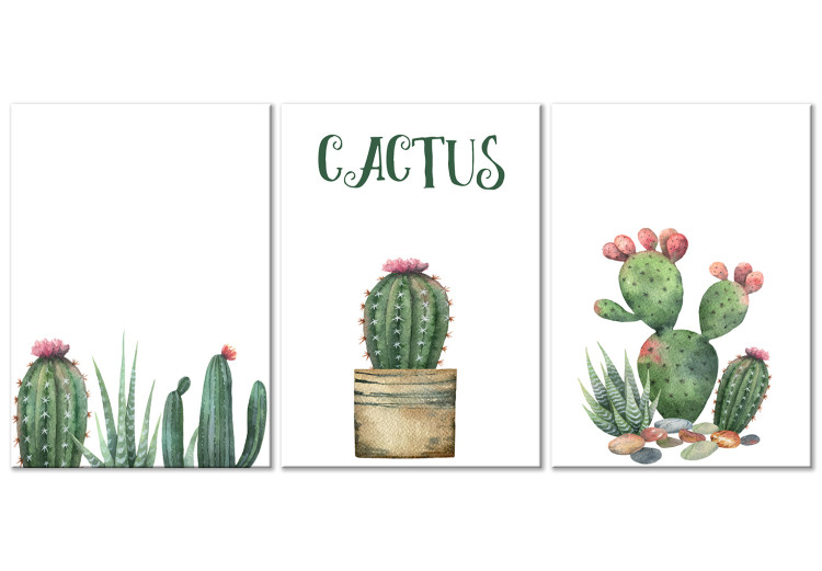 Canvas Three Cacti - Simplified, cheerful graphics of green plants 108561