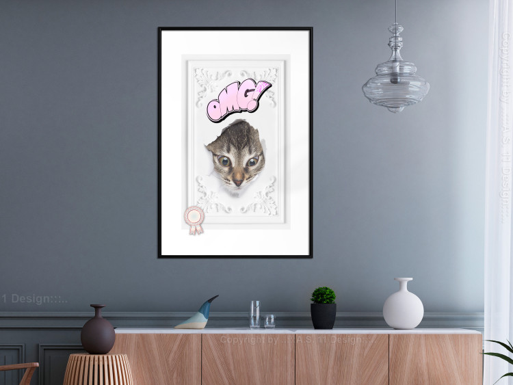 Wall Poster OMG! - Playful composition with a cat and English text on a white background 114361 additionalImage 5