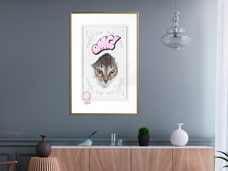 Wall Poster OMG! - Playful composition with a cat and English text on a white background 114361 additionalImage 4