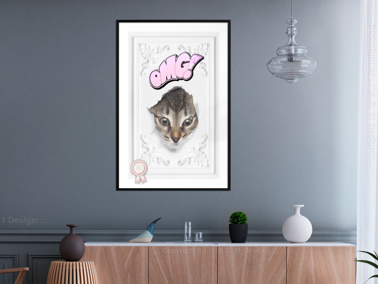 Wall Poster OMG! - Playful composition with a cat and English text on a white background 114361 additionalImage 13