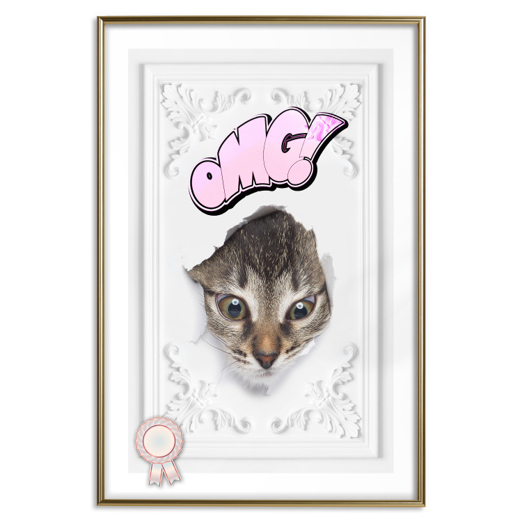 Wall Poster OMG! - Playful composition with a cat and English text on a white background 114361 additionalImage 19