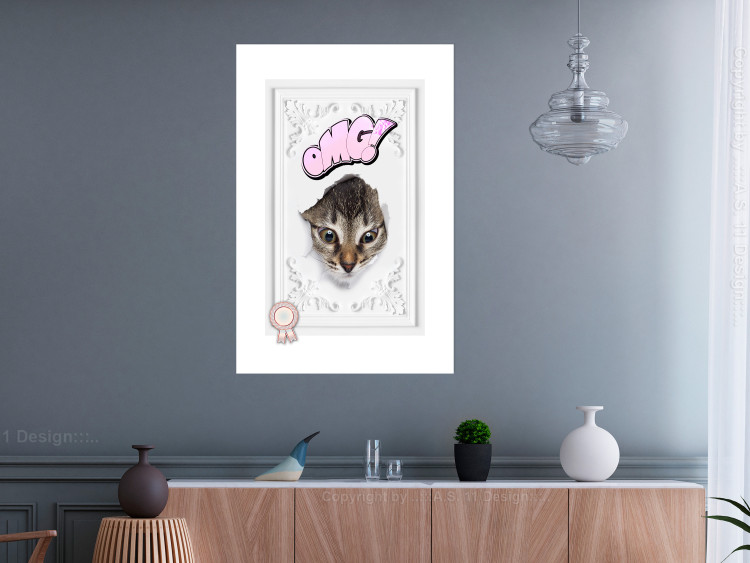 Wall Poster OMG! - Playful composition with a cat and English text on a white background 114361 additionalImage 2