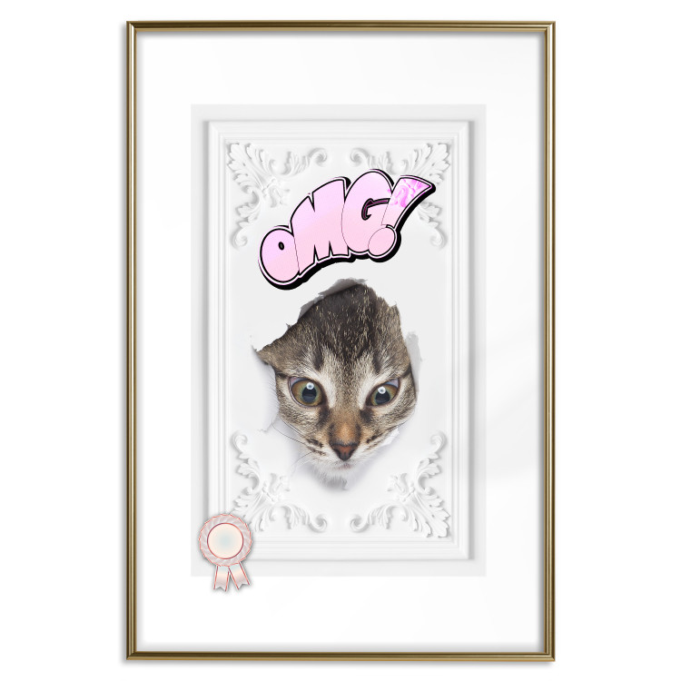 Wall Poster OMG! - Playful composition with a cat and English text on a white background 114361 additionalImage 12