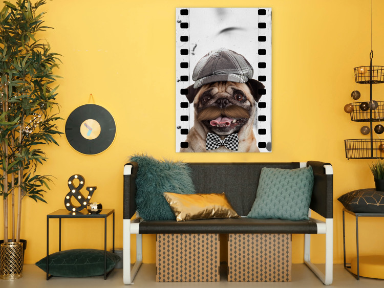Poster Pug in a Hat - funny fantasy with a mustached dog with a black and white bowtie 116361 additionalImage 23