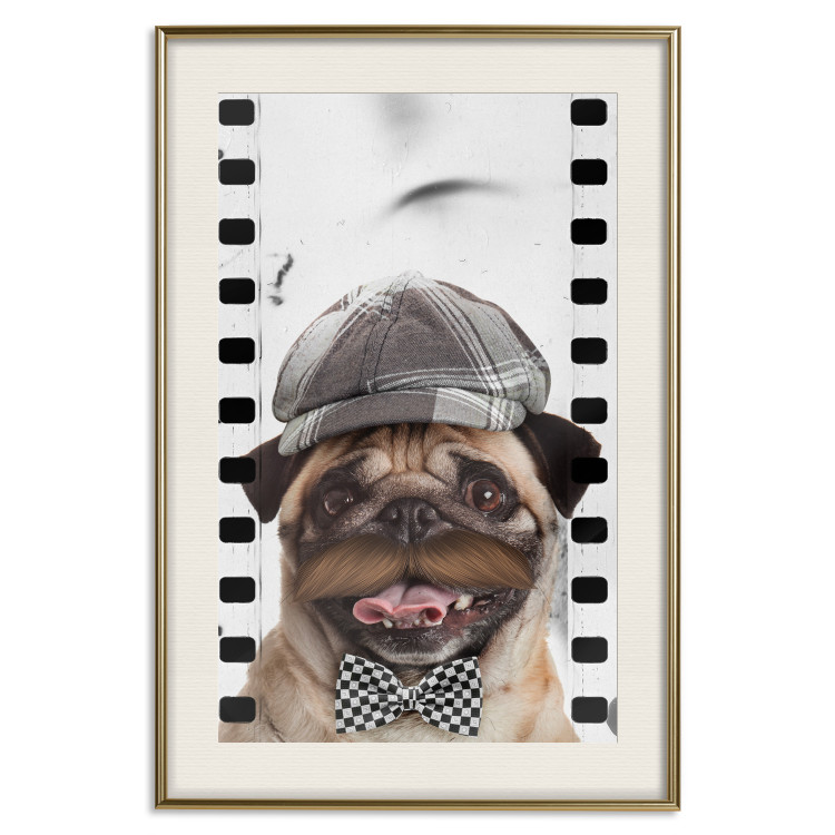 Poster Pug in a Hat - funny fantasy with a mustached dog with a black and white bowtie 116361 additionalImage 19