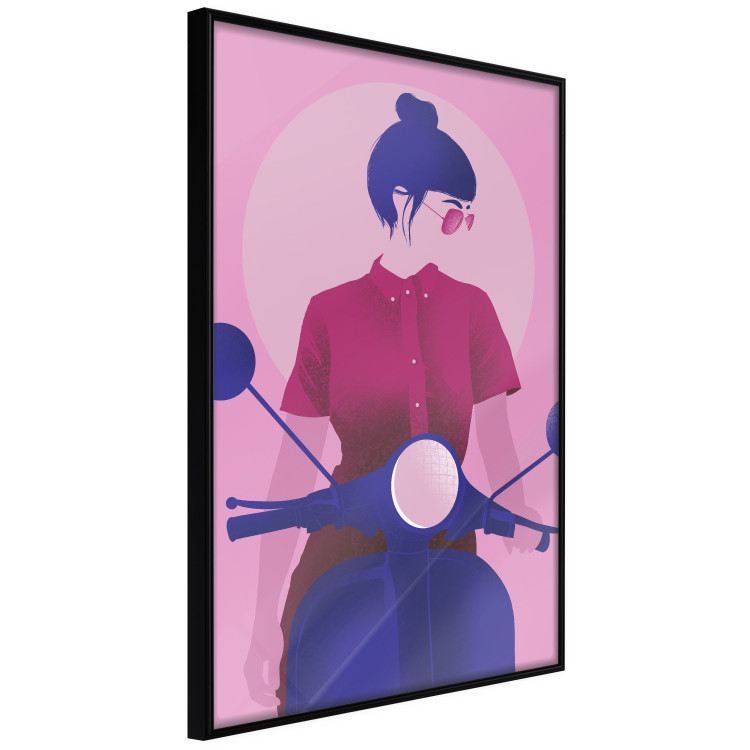 Poster Woman on Scooter - woman on a motorcycle in pastel pink color 123361 additionalImage 10