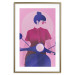 Poster Woman on Scooter - woman on a motorcycle in pastel pink color 123361 additionalThumb 20