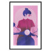 Poster Woman on Scooter - woman on a motorcycle in pastel pink color 123361 additionalThumb 18