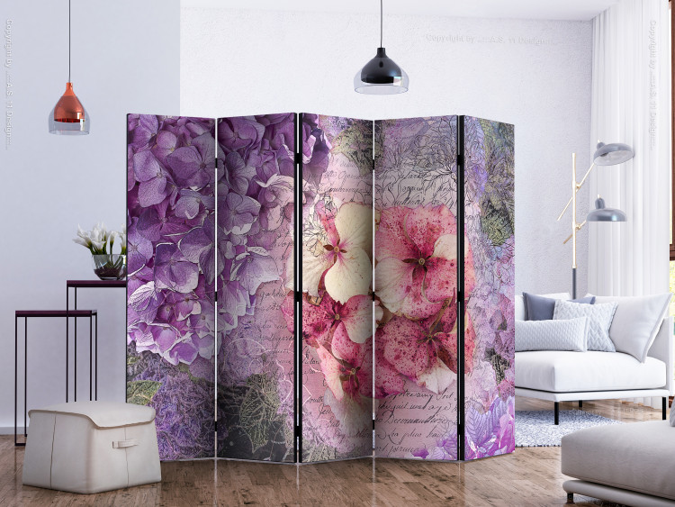 Room Divider Memory II (5-piece) - colorful flowers and inscriptions in the background 124061 additionalImage 2
