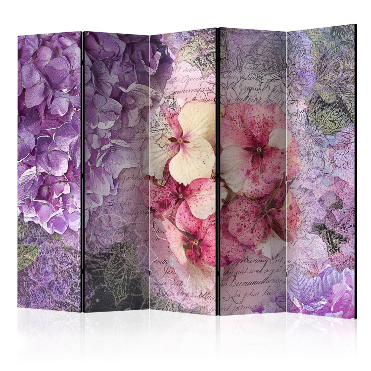 Room Divider Memory II (5-piece) - colorful flowers and inscriptions in the background 124061
