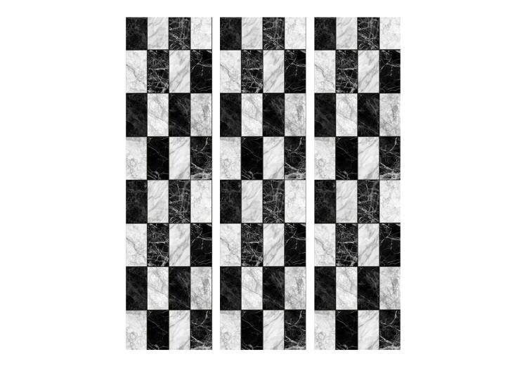 Room Divider Screen Checkerboard (3-piece) - black and white geometric pattern on marble 124161 additionalImage 3