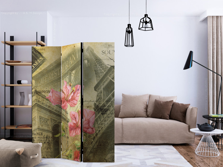 Room Divider Bonjour Paris! (3-piece) - urban collage with Eiffel Tower and flowers 124261 additionalImage 4