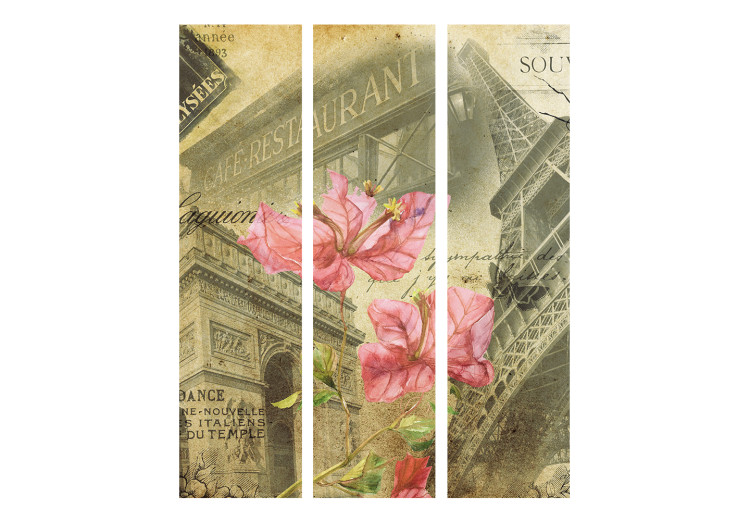 Room Divider Bonjour Paris! (3-piece) - urban collage with Eiffel Tower and flowers 124261 additionalImage 3