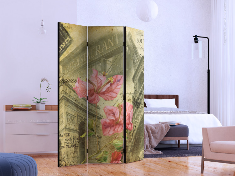Room Divider Bonjour Paris! (3-piece) - urban collage with Eiffel Tower and flowers 124261 additionalImage 2