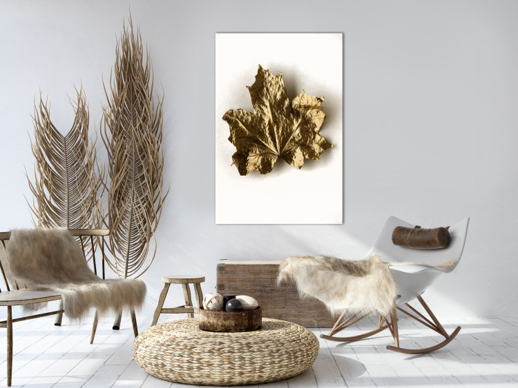 Canvas Print Dry maple leaf - minimalistic plant motif on a beige background 124961 additionalImage 3