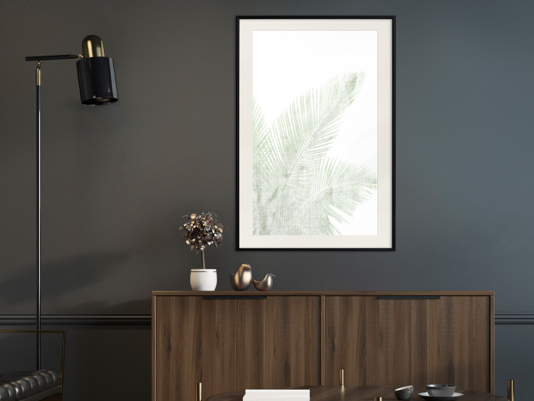 Wall Poster Velvet Green - green palm leaf on a contrasting white background 126861 additionalImage 24
