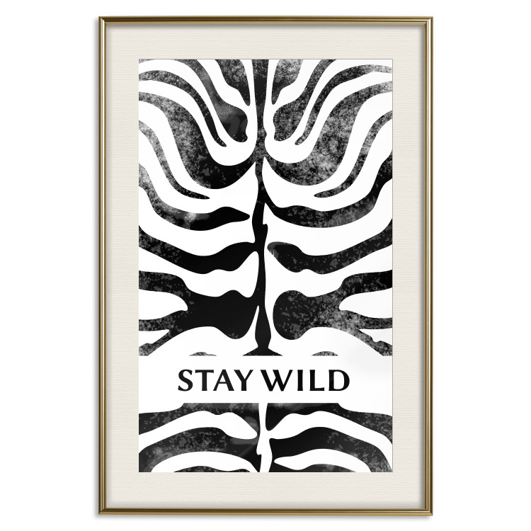 Wall Poster Stay Wild - English inscriptions on a black-and-white zebra background 127061 additionalImage 20