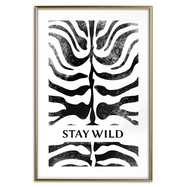 Wall Poster Stay Wild - English inscriptions on a black-and-white zebra background 127061 additionalImage 18