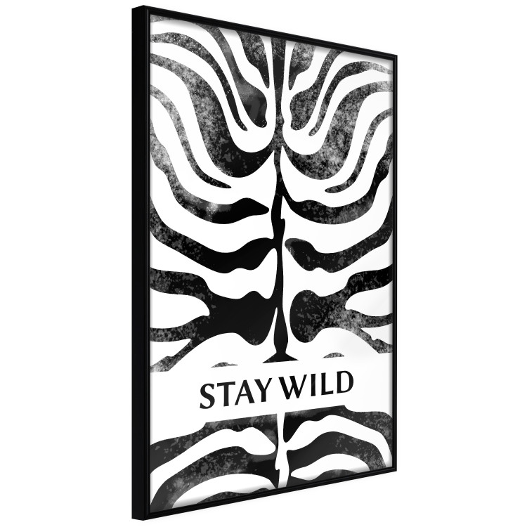 Wall Poster Stay Wild - English inscriptions on a black-and-white zebra background 127061 additionalImage 13