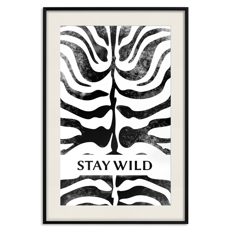 Wall Poster Stay Wild - English inscriptions on a black-and-white zebra background 127061 additionalImage 27