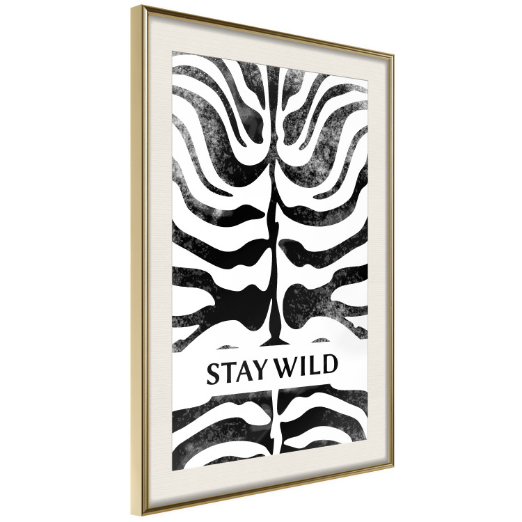 Wall Poster Stay Wild - English inscriptions on a black-and-white zebra background 127061 additionalImage 3