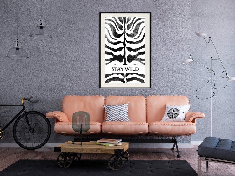 Wall Poster Stay Wild - English inscriptions on a black-and-white zebra background 127061 additionalImage 23