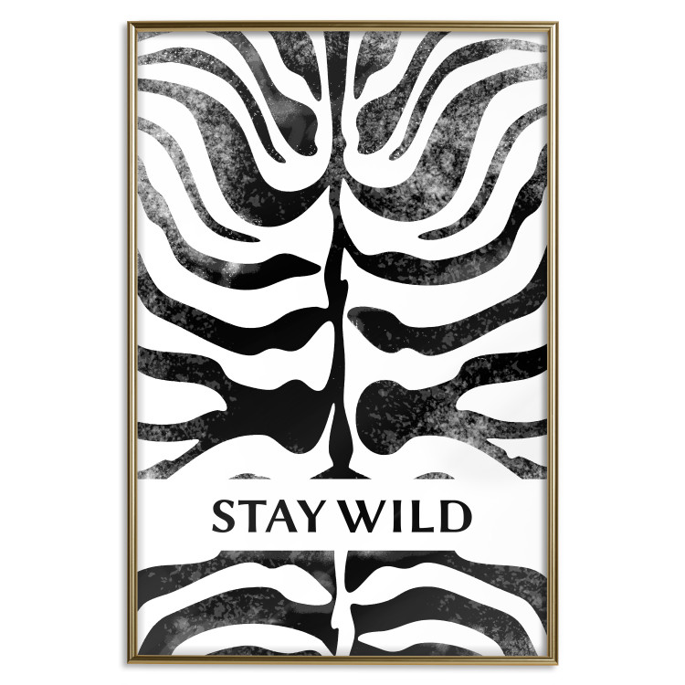 Wall Poster Stay Wild - English inscriptions on a black-and-white zebra background 127061 additionalImage 15