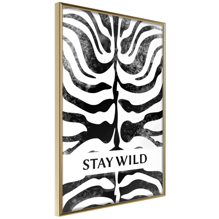 Wall Poster Stay Wild - English inscriptions on a black-and-white zebra background 127061 additionalImage 14