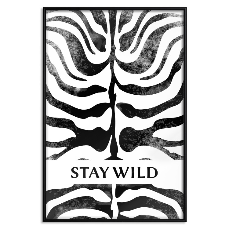 Wall Poster Stay Wild - English inscriptions on a black-and-white zebra background 127061 additionalImage 16