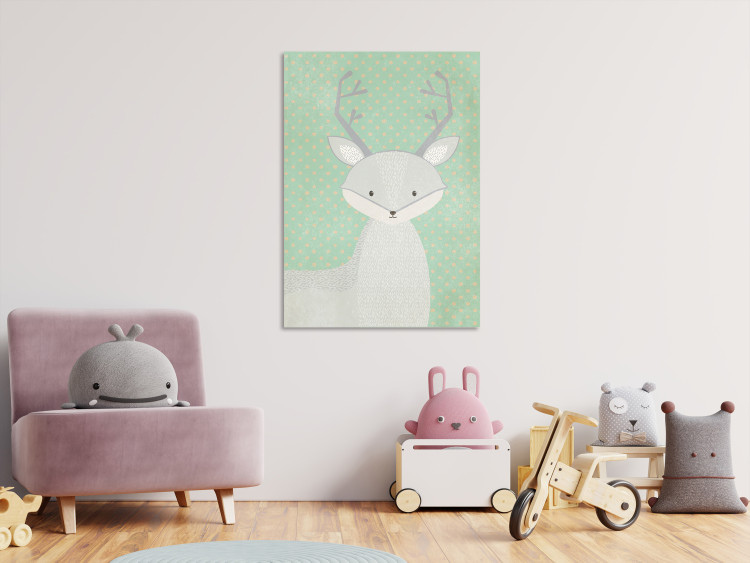 Canvas Young Fawn (1-part) vertical - pastel deer on a dotted background 129561 additionalImage 3