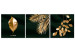 Canvas Noble Vegetation (3-piece) - luxurious gold-covered leaves 129761