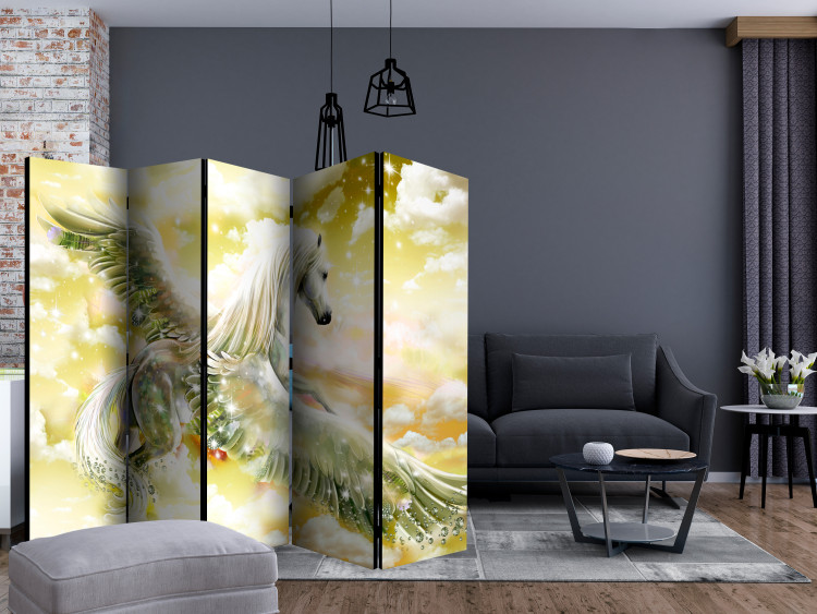 Room Separator Pegasus (Yellow) II (5-piece) - winged horse against a fairy-tale sky 132561 additionalImage 4