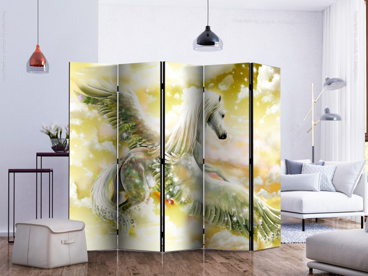 Room Separator Pegasus (Yellow) II (5-piece) - winged horse against a fairy-tale sky 132561 additionalImage 2