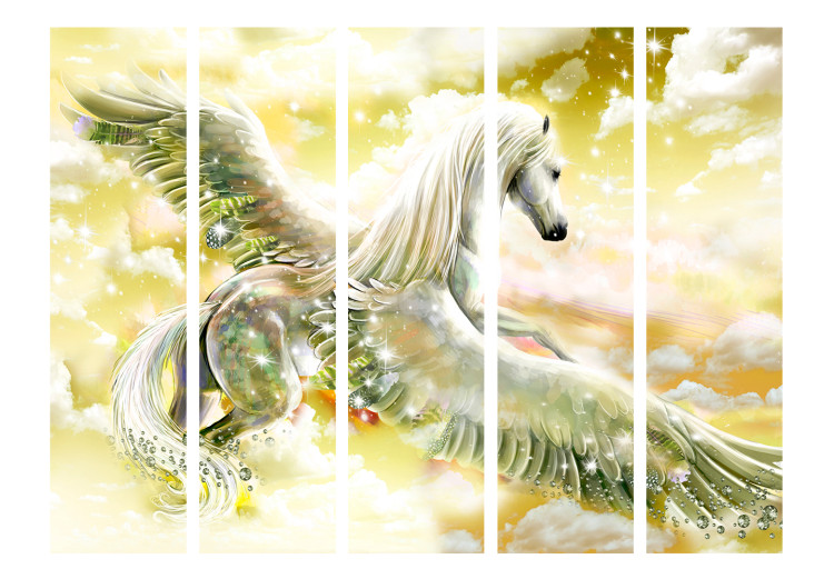 Room Separator Pegasus (Yellow) II (5-piece) - winged horse against a fairy-tale sky 132561 additionalImage 3