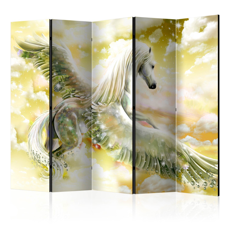 Room Separator Pegasus (Yellow) II (5-piece) - winged horse against a fairy-tale sky 132561